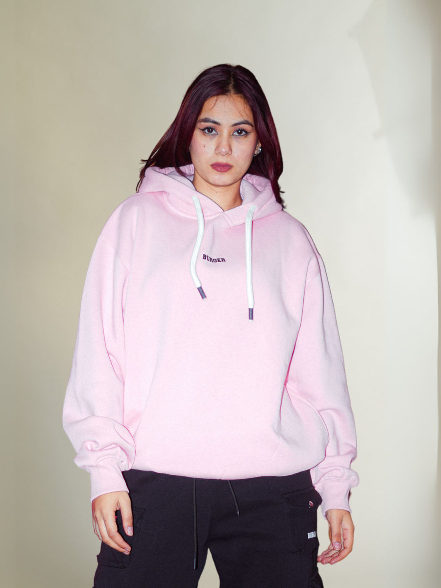 Baby Pink : Ye Burger Logo Heavyweight Baggy Hoodie For Men and Women