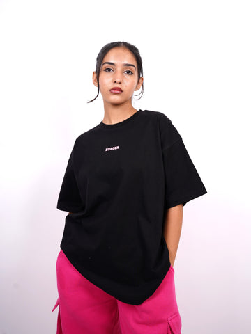 Minimal Burger Logo : Round Neck Drop Sleeved Tee For Men and Women