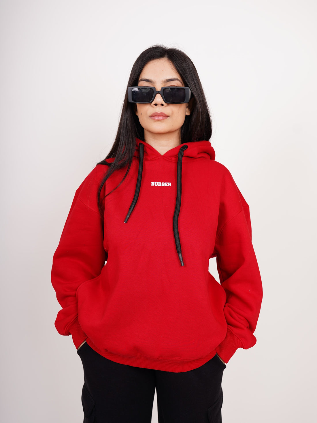 Red : Ye Burger Logo Heavyweight Baggy Hoodie For Men and Women