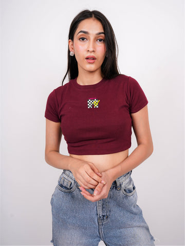 I Want My MTV Check : Burger Bae Round Neck Crop Baby Tee For Women