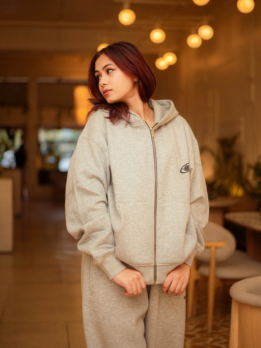 Melange Grey Melbourne Heavyweight Oversized Zip-Through Hoodie Jacket For Men and Women