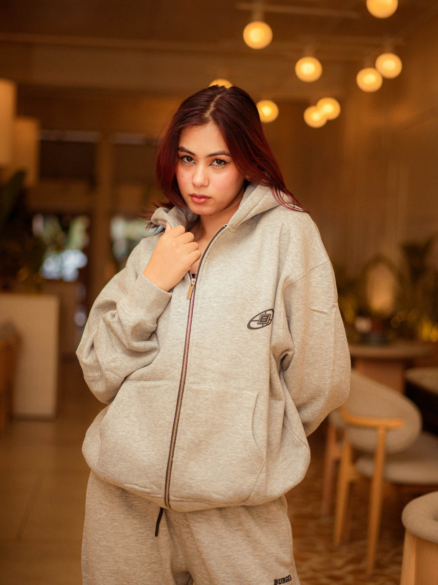 Melange Grey Melbourne Heavyweight Oversized Zip-Through Hoodie Jacket For Men and Women