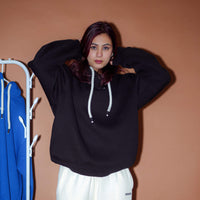 Ye Hoodie (Black) : Minimal Burger Logo Heavyweight Baggy Hoodie For Men and Women