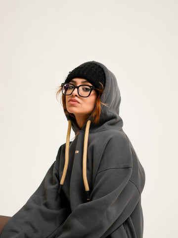 Ye Hoodie (Ash Grey) : Minimal Burger Logo Heavyweight Baggy Hoodie For Men and Women