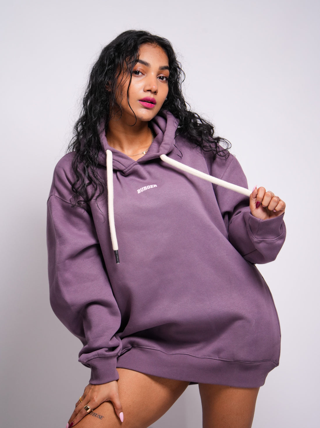 Ye Hoodie : Minimal Burger Logo Heavyweight Baggy Hoodie For Women