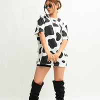 Cow Print  - Burger Bae Oversized  Tee For Men and Women