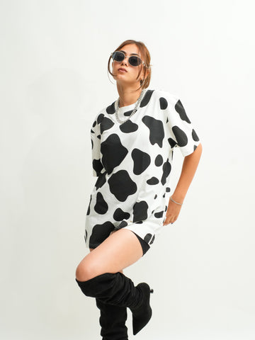 Cow Print  - Burger Bae Oversized  Tee For Men and Women