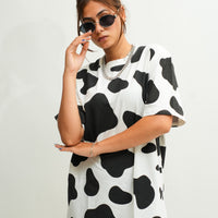 Cow Print  - Burger Bae Oversized  Tee For Men and Women