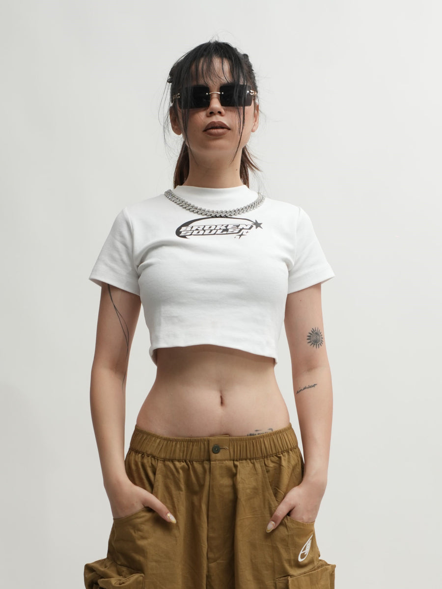 Broken Souls : Burger Bae Round Neck Crop Baby Tee For Women