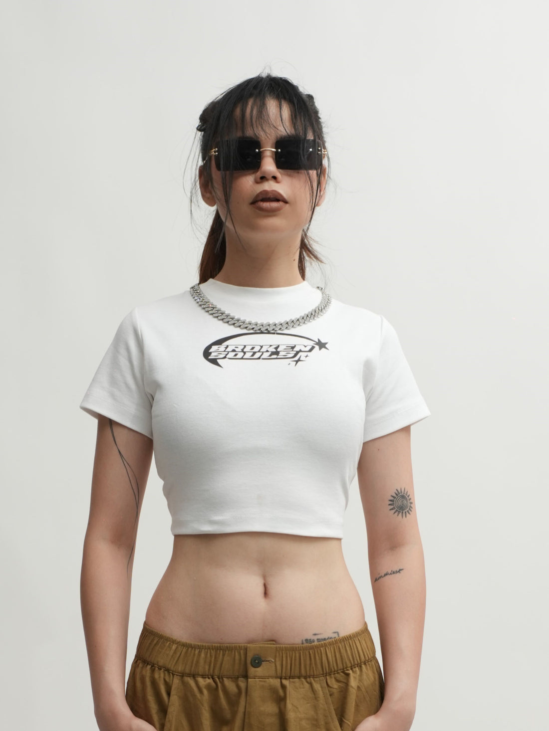 Broken Souls : Burger Bae Round Neck Crop Baby Tee For Women