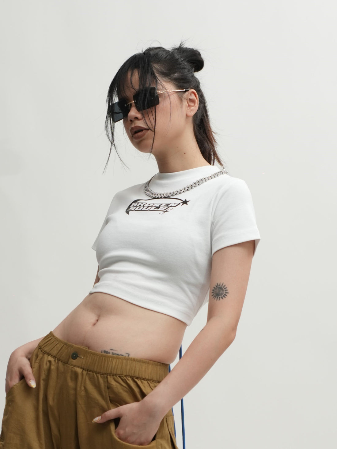 Broken Souls : Burger Bae Round Neck Crop Baby Tee For Women