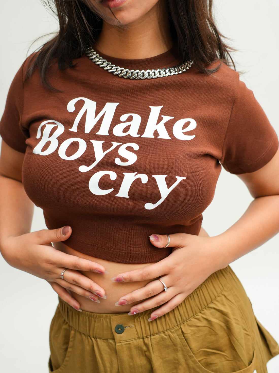 Make boys Cry : Burger Bae Round Neck Crop Baby Tee For Women