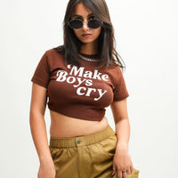 Make boys Cry : Burger Bae Round Neck Crop Baby Tee For Women