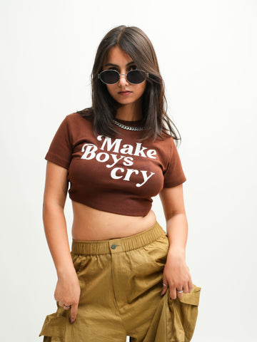 Make boys Cry : Burger Bae Round Neck Crop Baby Tee For Women