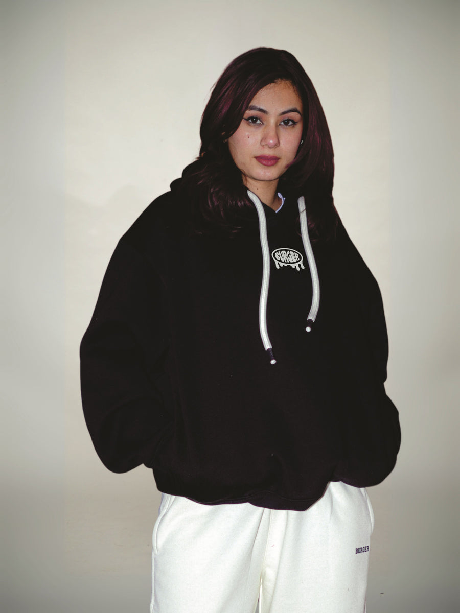 Black : Juicy Burger Heavyweight Baggy Hoodie For Men and Women