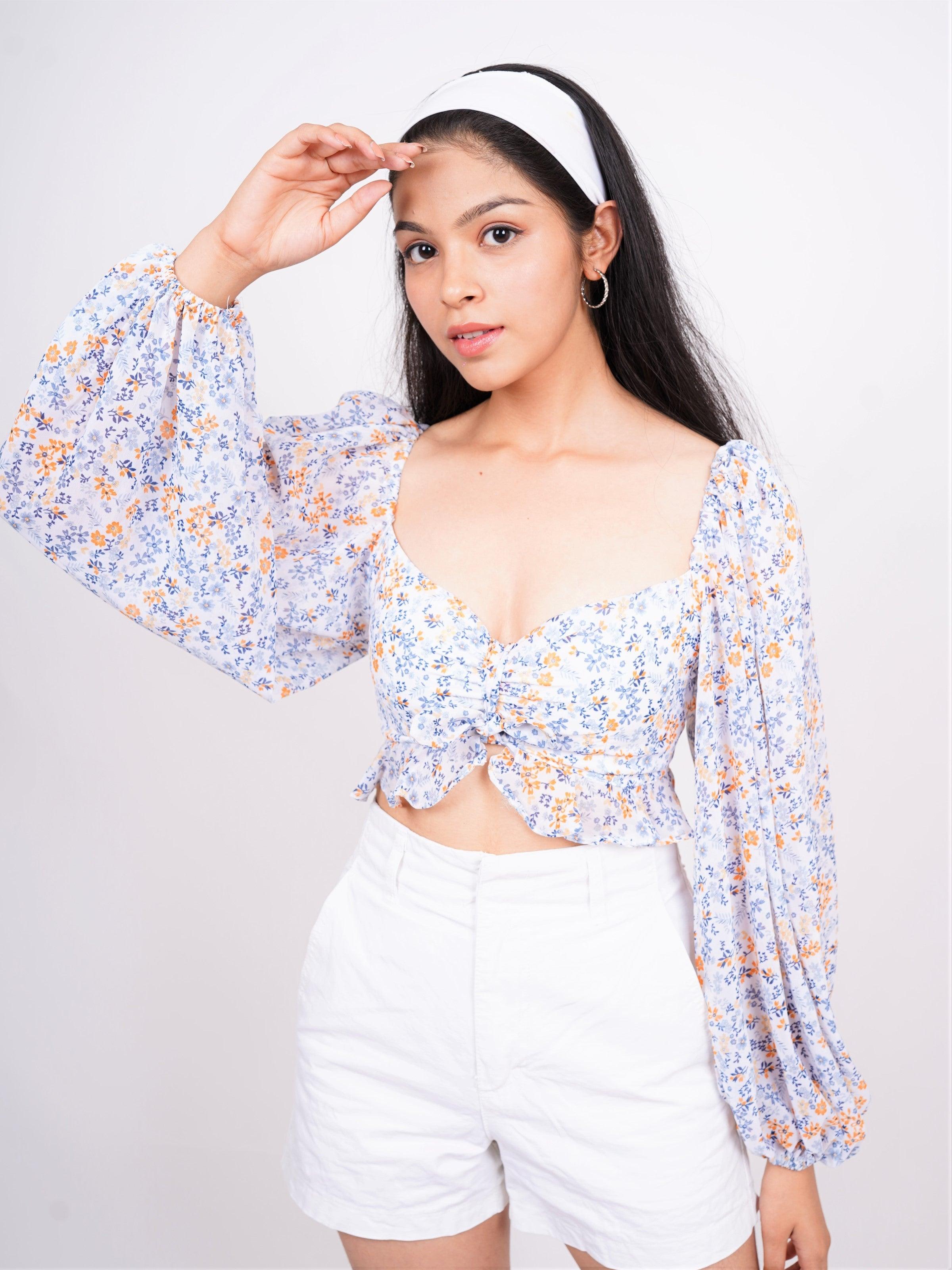 Deep neck full sleeves Crop Rebecca Top – BurgerBae