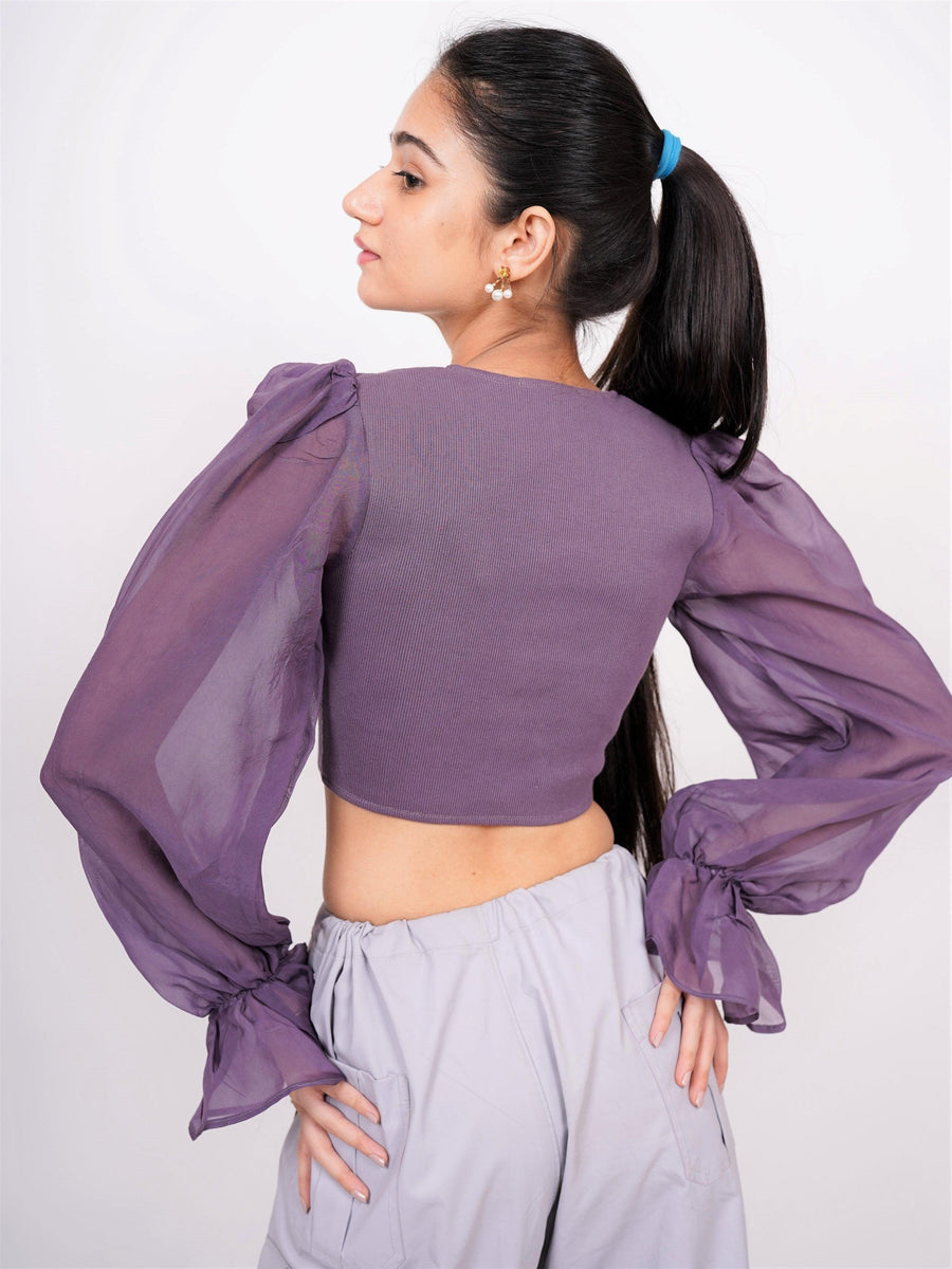 Deep V neck Full sleeves Crop Jane Top - BurgerBae