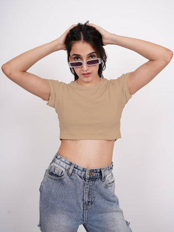 Basic : Burger Bae Round Neck Crop Baby Tee For Women