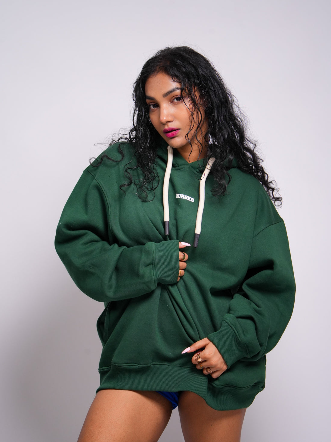 Ye Hoodie : Minimal Burger Logo Heavyweight Baggy Hoodie For Women