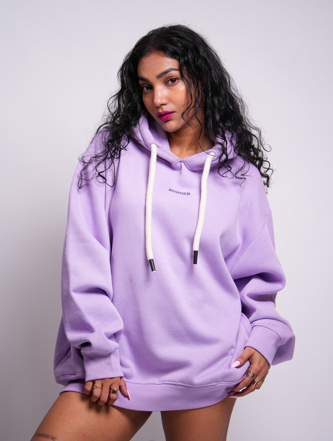 Ye Hoodie : Minimal Burger Logo Heavyweight Baggy Hoodie For Women