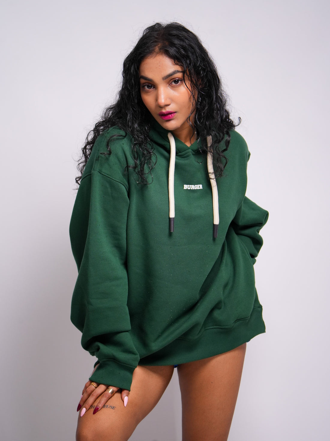 Ye Hoodie : Minimal Burger Logo Heavyweight Baggy Hoodie For Women