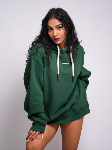 Ye Hoodie (Bottle Green) : Minimal Burger Logo Heavyweight Baggy Hoodie For Women