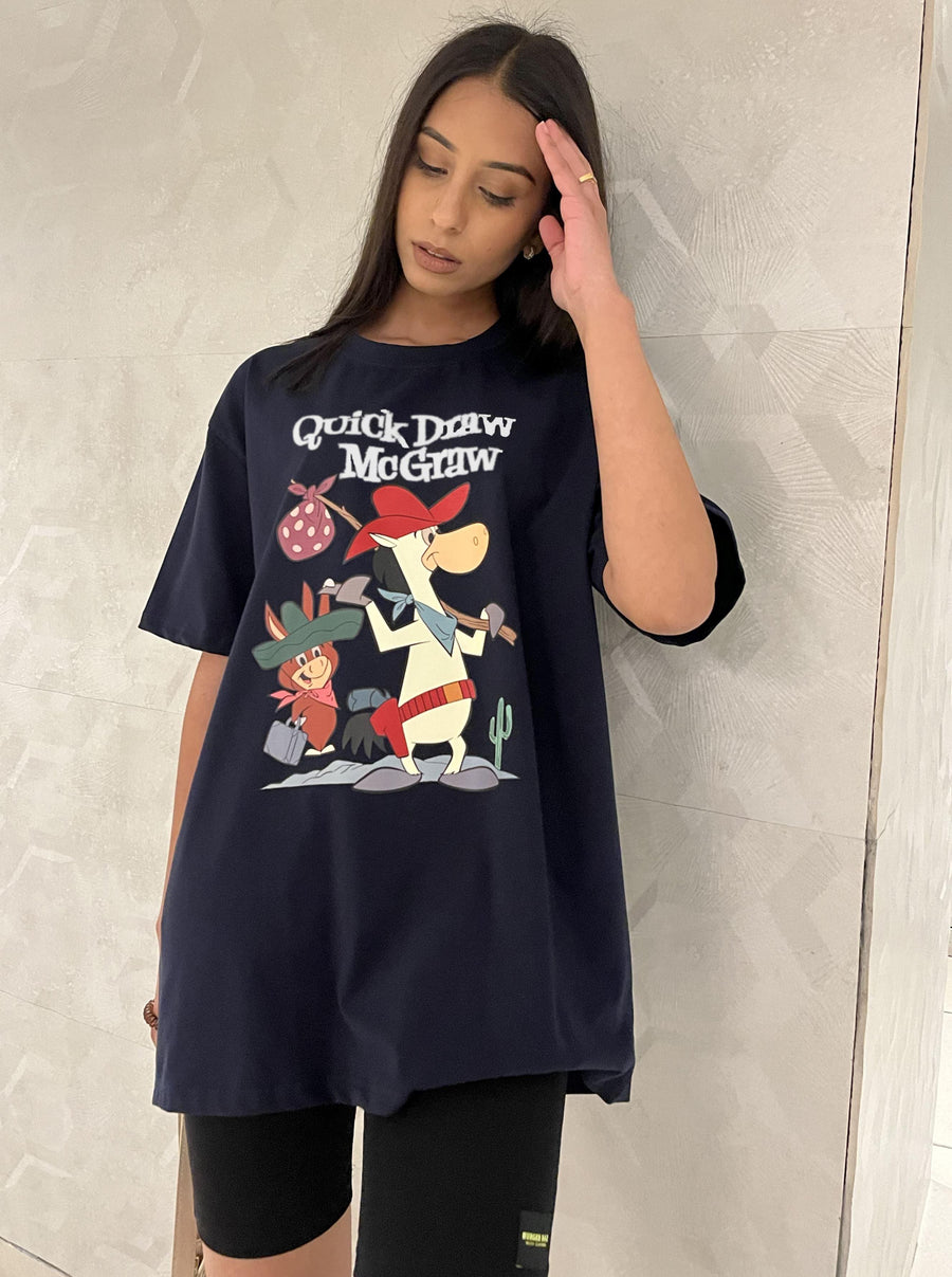 Quick Draw Mcgraw Oversized Tee (T-shirt) Oversized T-shirt Burger Bae Free Size Navy 