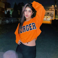 Signature Big Logo Burger Knot Crop Sweatshirt Sweatshirt Burger Bae Free Size Bright Orange 