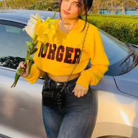 Signature Big Logo Burger Knot Crop Sweatshirt Sweatshirt Burger Bae Free Size Bright Yellow 