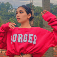 Signature Big Logo Burger Knot Crop Sweatshirt Sweatshirt Burger Bae Free Size Red 