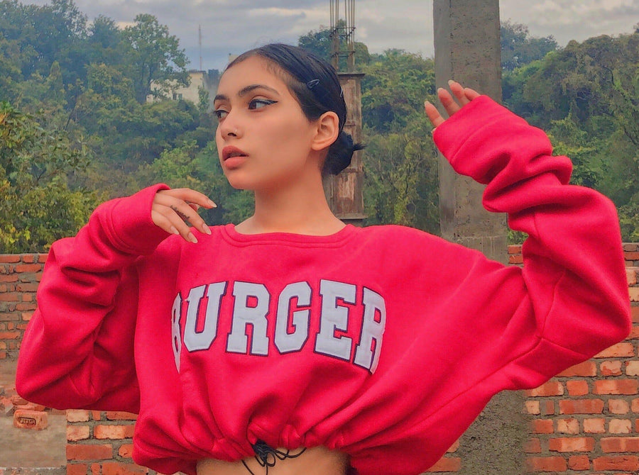 Signature Big Logo Burger Knot Crop Sweatshirt Sweatshirt Burger Bae Free Size Red 