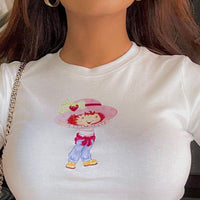 Strawberry Shortcake Baby Tee (T-shirt) Tops Burger Bae S White 