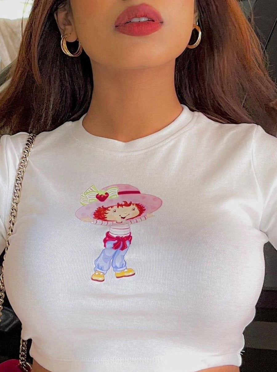 Strawberry Shortcake Baby Tee (T-shirt) Tops Burger Bae S White 