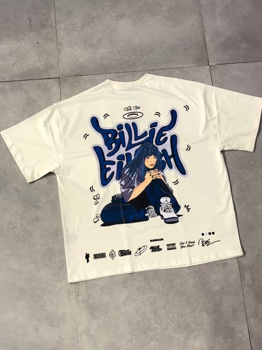 The Billie Eilish Cartoon Art Drop Sleeved Tee for Men and Women